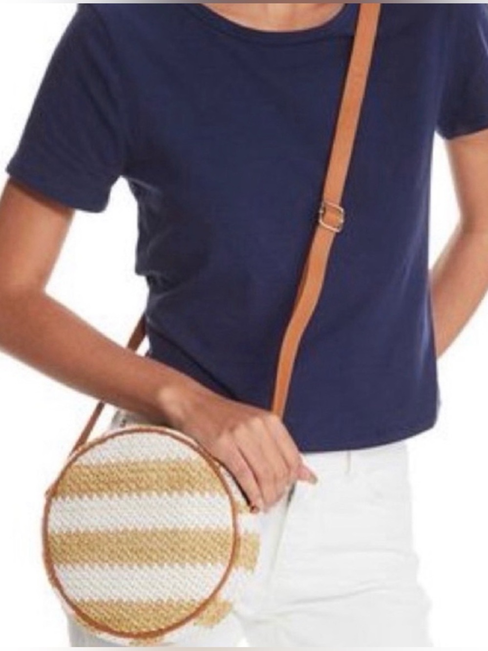 💥NWT💥 thirty-one White & Gold Striped Round Crossbody
